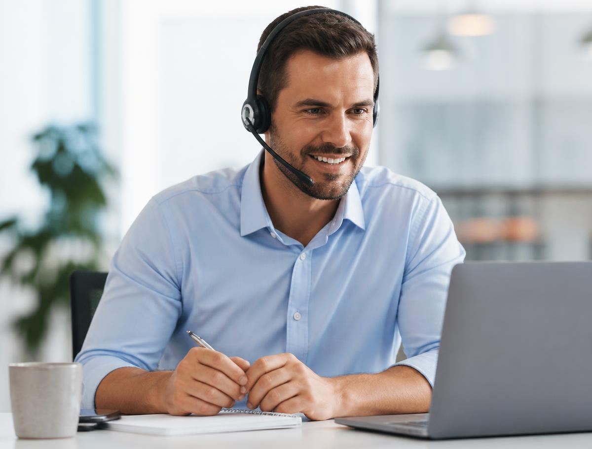 Conseiller 2B Assurance au téléphone avec un client